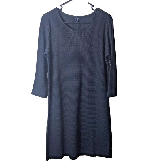 ST. STUDIO Women's Black  Straight  Jersey Ribbed 3/4 Sleeves Dress Size L - Picture 3 of 10